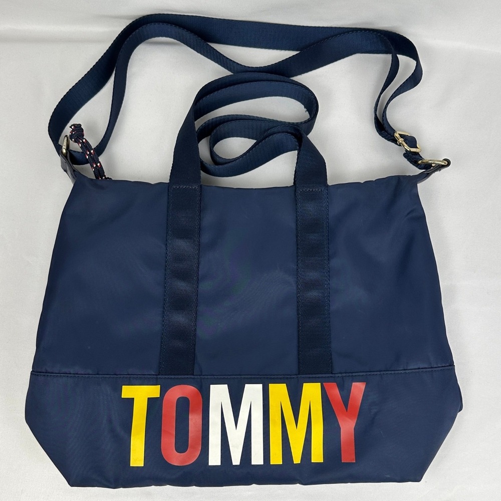 Tommy Hilfiger Nylon Crossbody Tote Bag Navy Blue Large Logo Shoulder Handbag